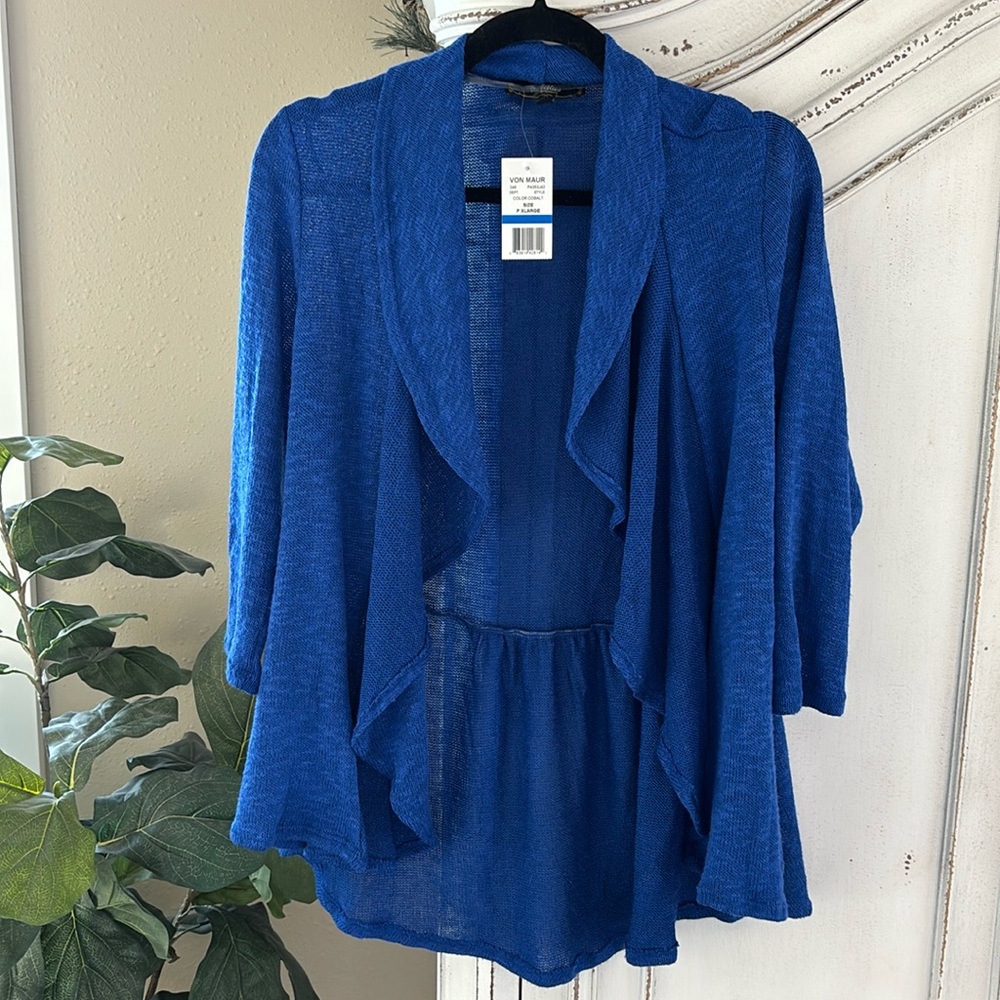 Status By Chenault Womens Sweater XL Petite Cobalt Blue Open Front Cardigan NWT